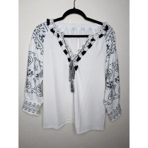 Flowy Tunic Top Womens Size M White Casual Beach Resort Lightweight